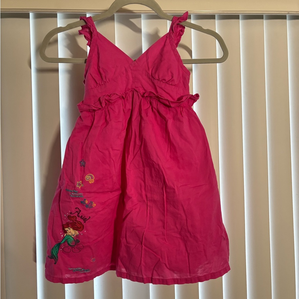 Disney Ariel embroidered pink sundress girls size S spaghetti strap ruffles